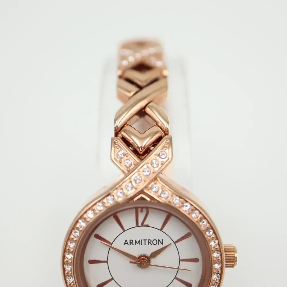 Armitron Womens Rose Gold Tone Watch 24mm Jewel Bezel Bracelet w New Battery
